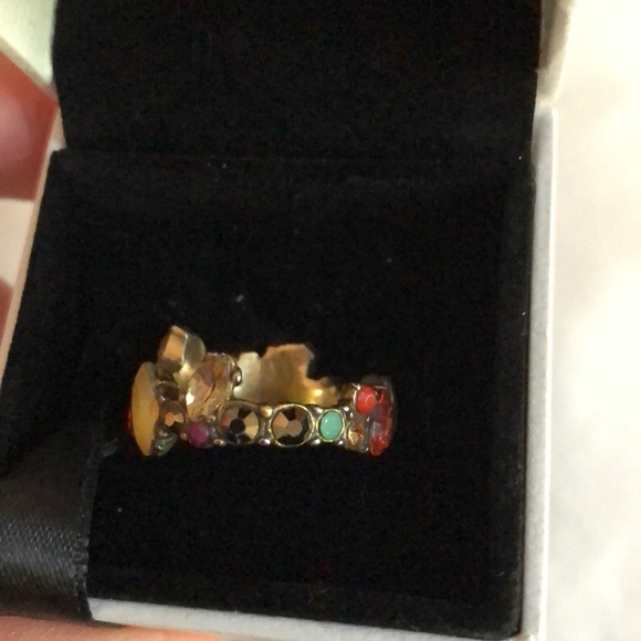 J. Crew multi-colored gold/brass tone with crystals ring, Crew quality ~firm. - Picture 3 of 7